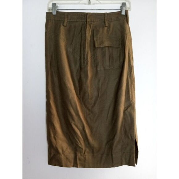 Diane Von Furstenberg Olive Green Linen Cotton Utility Style Pencil Skirt sz 6 - Picture 2 of 6